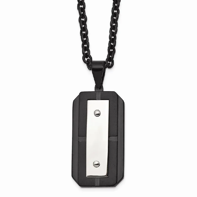 Ladies necklaces Mother’s gift-Stainless Steel Brushed Polished Black IP-plated Dog Tag Necklace