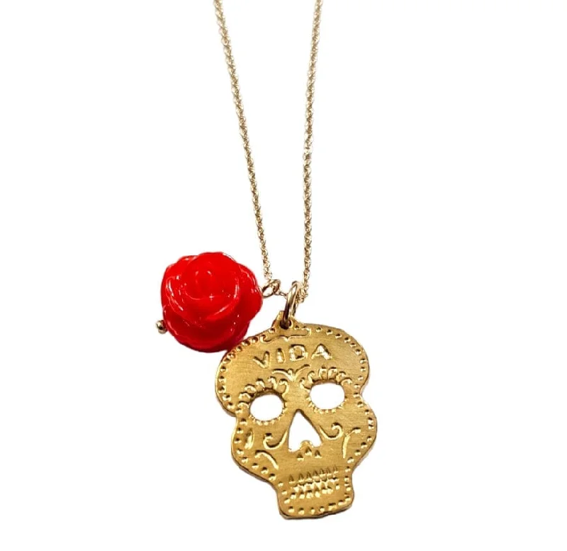 Ladies necklaces multi-strand-Vida Gold Sugar Skull Necklace