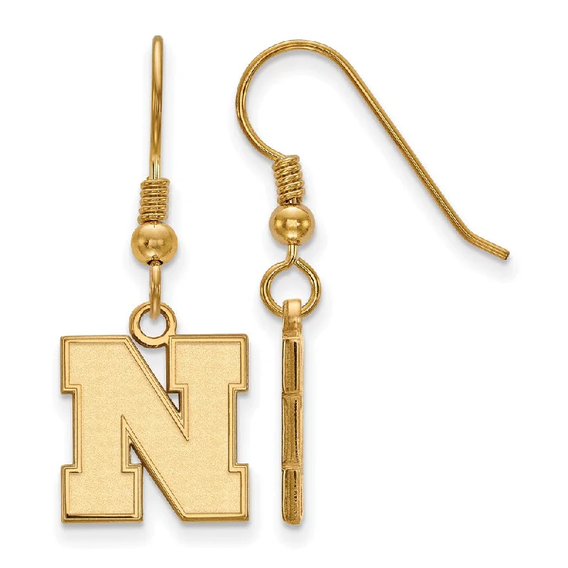 Ladies earrings minimalist trend-14k Gold Plated Silver University of Nebraska Sm Dangle Earrings