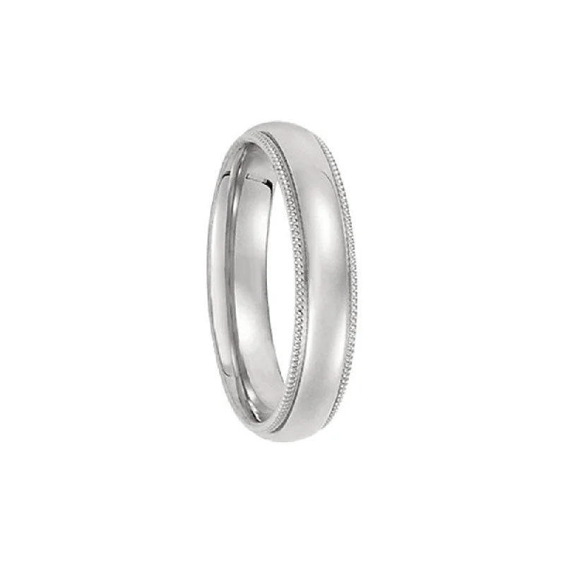 Ladies ring gift ideas-4mm Light Milgrain Edge Comfort Fit Domed Band in 14k White Gold