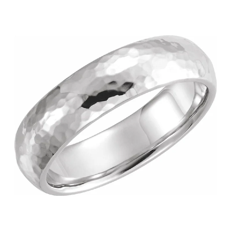 Ladies ring birthday present-6mm 10K White Gold Hammered Half Round Comfort Fit Band