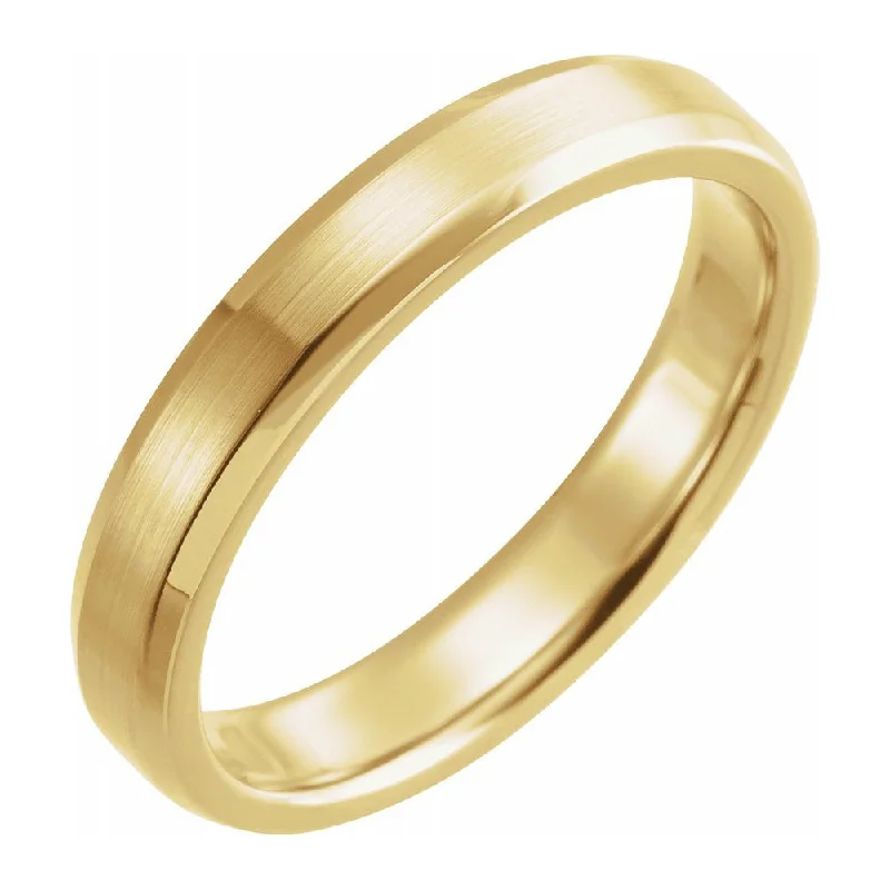 Ladies ring worldwide trends-4mm 14K Yellow Gold Beveled Edge Satin Comfort Fit Band