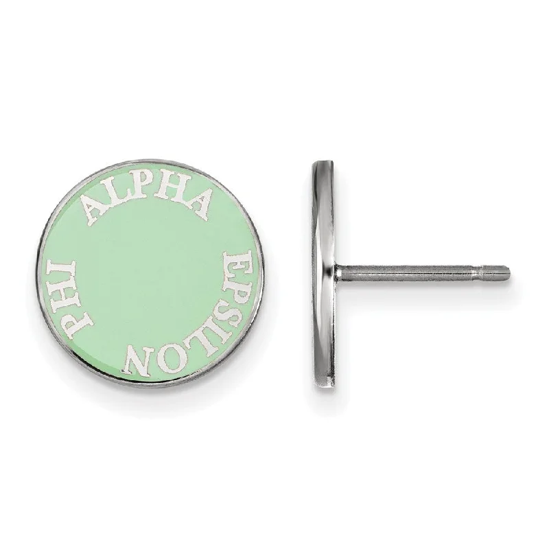 Ladies earrings European flair-Sterling Silver Alpha Epsilon Phi Enamel Disc Post Earrings