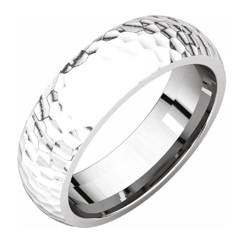 Ladies ring hollow patterns-6mm 14K White Gold Hammered Half Round Comfort Fit Band