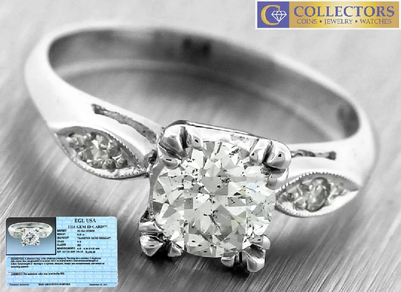 Ladies engagement rings rose-cut diamonds-Ladies Vintage Estate Platinum 0.93ctw Diamond Engagement Ring EGL USA