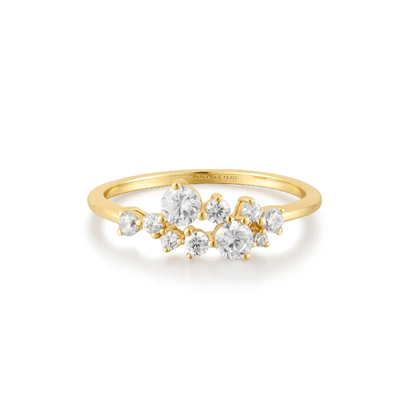 Ladies ring gothic look-Cubic Zirconia Cluster Ring in Yellow Gold by Ania Haie