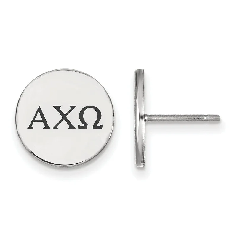 Ladies earrings celebrity styles-Sterling Silver Alpha Chi Omega Black Enamel Greek Post Earrings