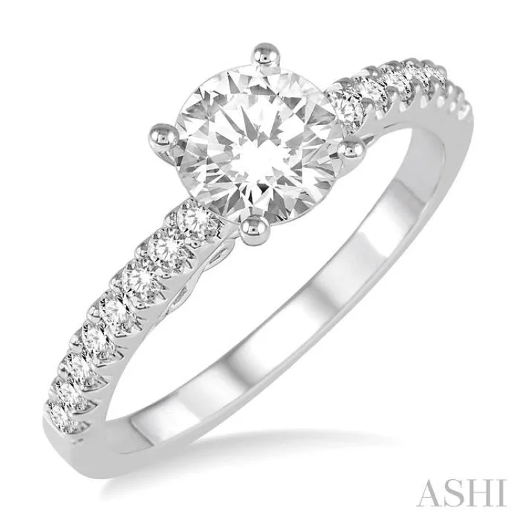 Ladies engagement rings marquise style-1/4 Ctw Round Shape Semi-Mount Diamond Engagement Ring in 14K White Gold