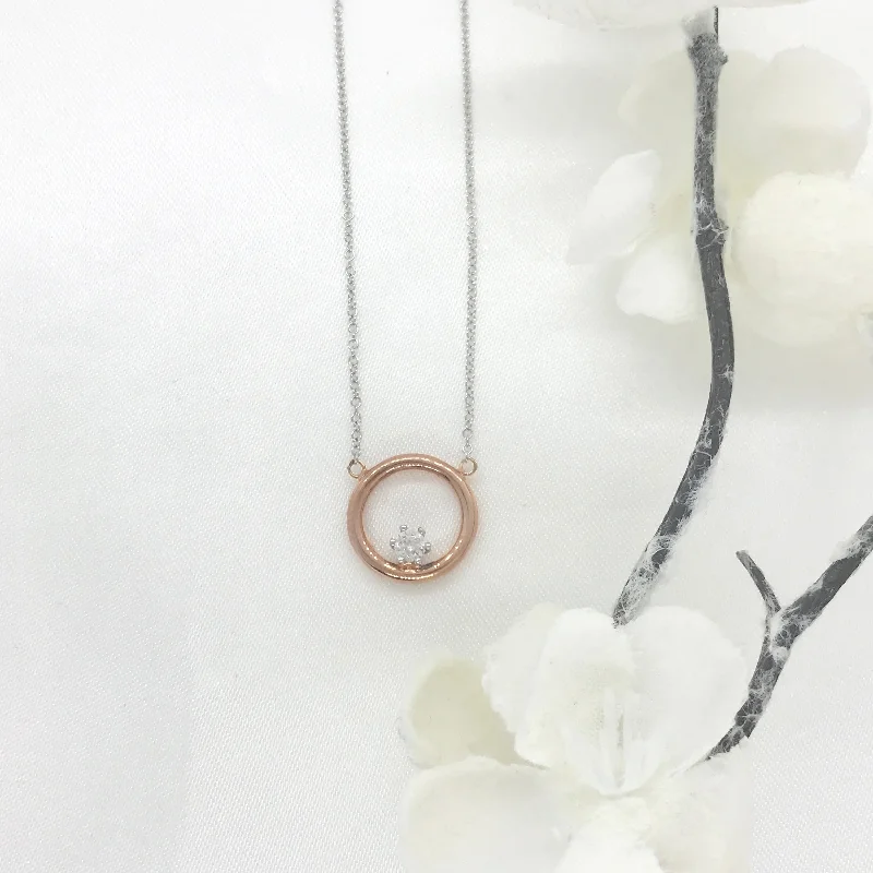 Ladies necklaces retail shops-10K Gold Circle Necklace with CZ