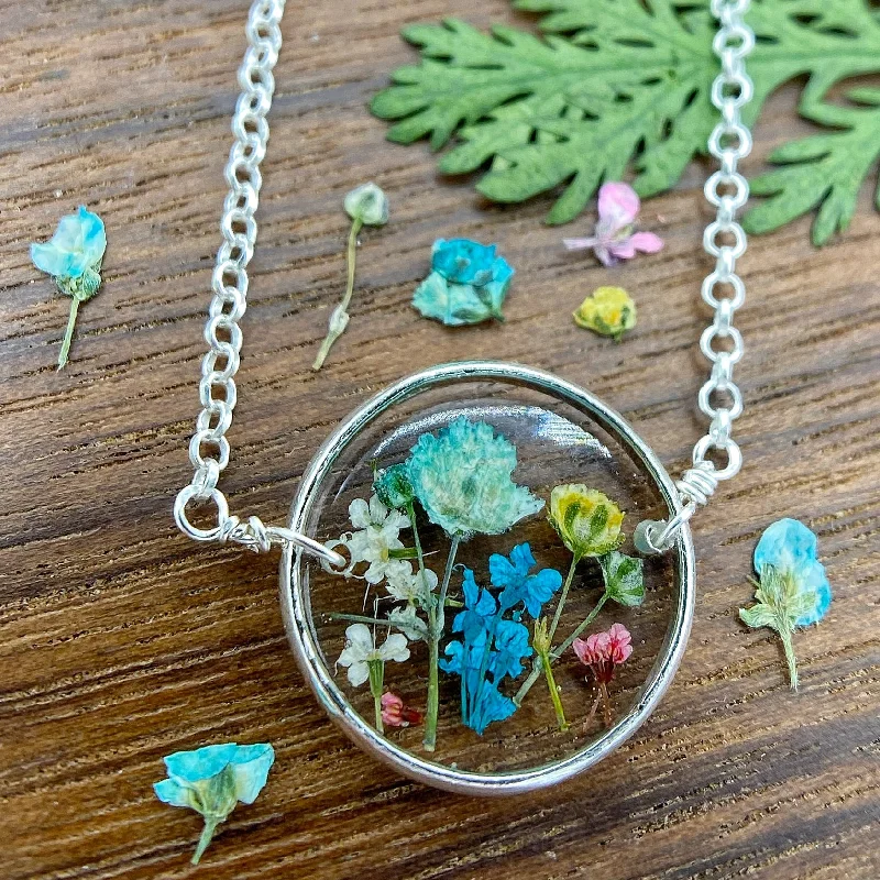 Ladies necklaces cleaning tips-Real Flowers Terrarium Necklace - Style BG12