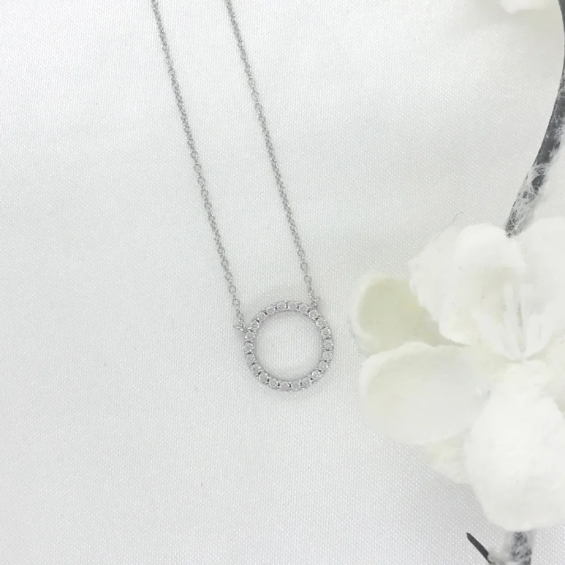 Ladies necklaces anniversary choice-10k White Gold CZ Circle Necklace