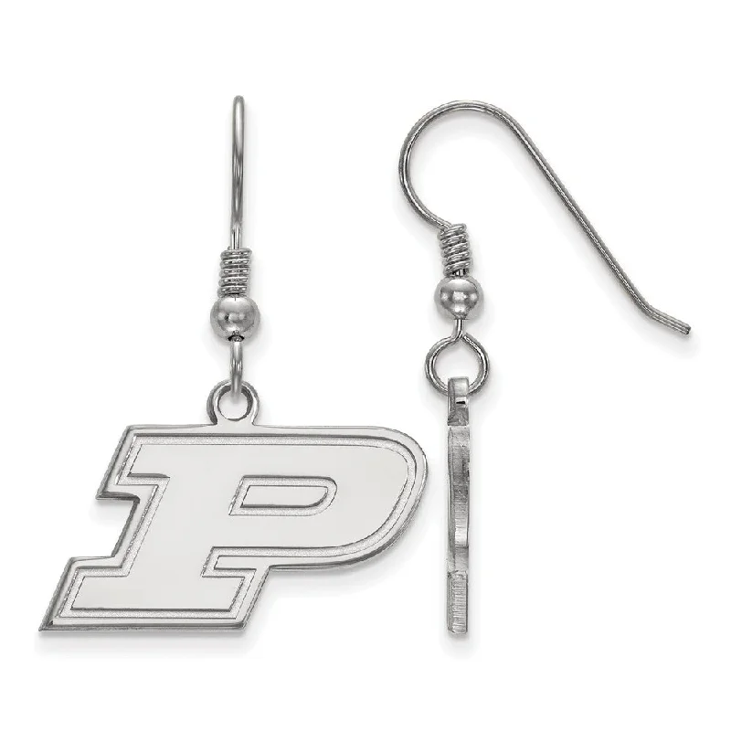 Ladies earrings pearl drops-Sterling Silver Purdue Small Initial P Dangle Earrings