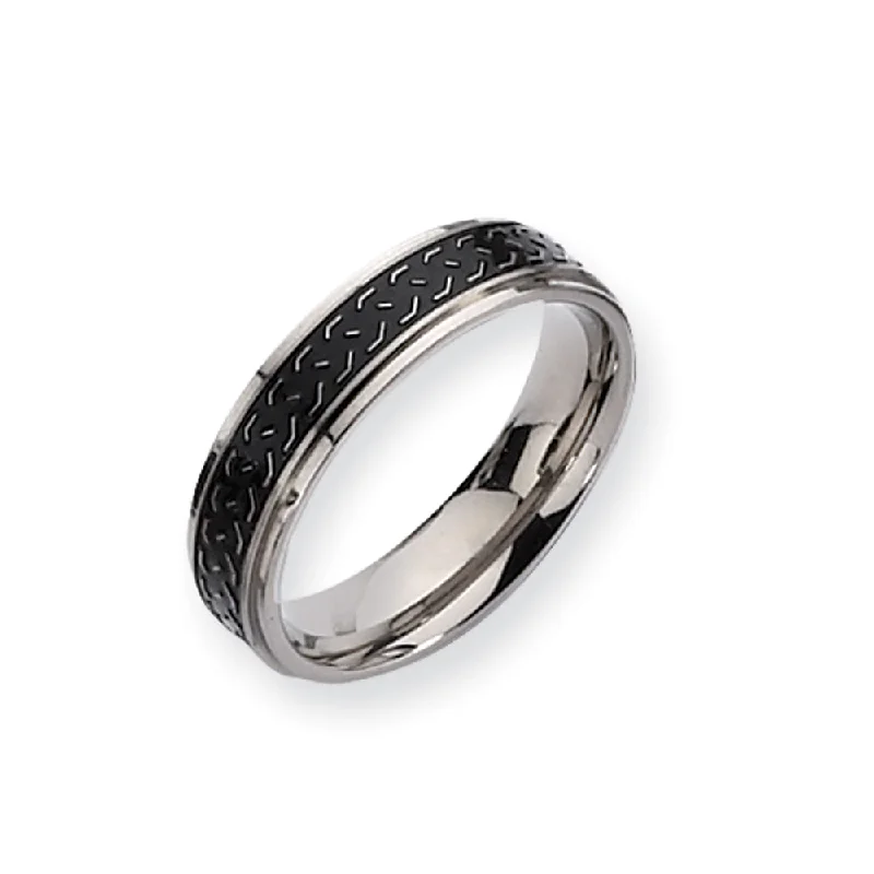 Ladies ring heart shape-Titanium, 6mm Black Braid Design Comfort Fit Band