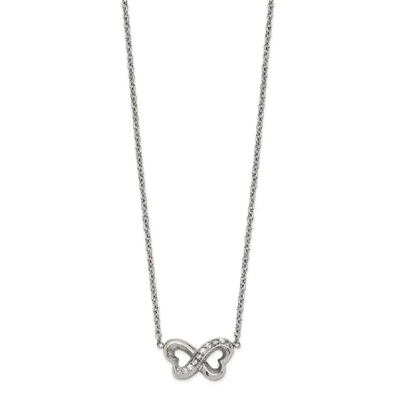 Ladies necklaces price guide-Stainless Steel Polished CZ Interlocking Hearts with 2in. Ext. Necklace