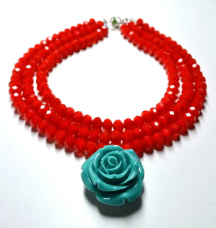 Ladies necklaces colorful stones-Rosa Crystal Rose Necklace