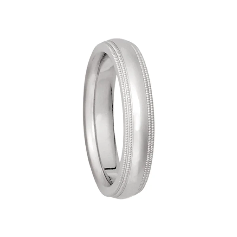 Ladies ring custom options-4mm Double Milgrain Comfort Fit Domed Band in 14k White Gold