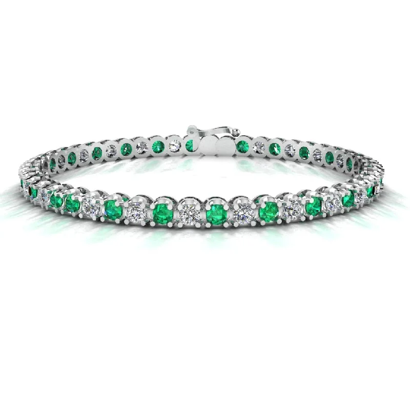 Ladies bracelets heart charms-Round Brilliant Diamond and Emerald Bracelet BRDE45558