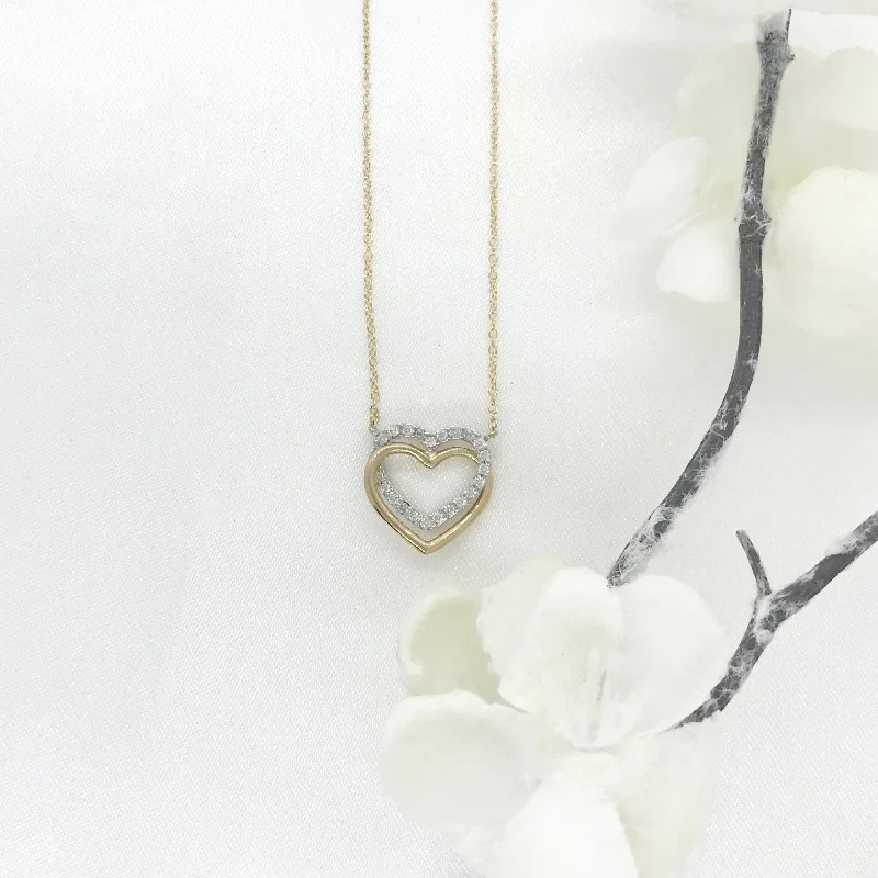 Ladies necklaces layered look-10k Two Toned Double CZ Heart Necklace