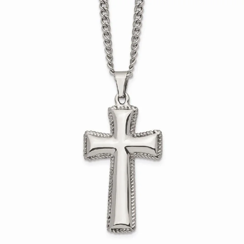 Ladies necklaces friendship tokens-Stainless Steel Polished Cushion Cross Necklace