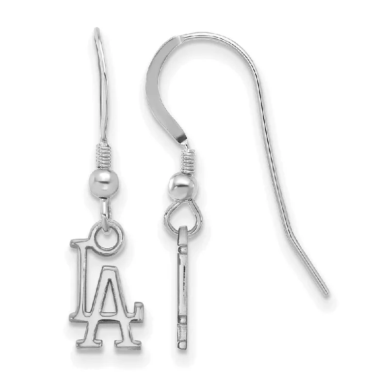 Ladies earrings memory keepsakes-Sterling Silver Rhod-Plated MLB Los Angeles Dodgers XS Dangle Earrings