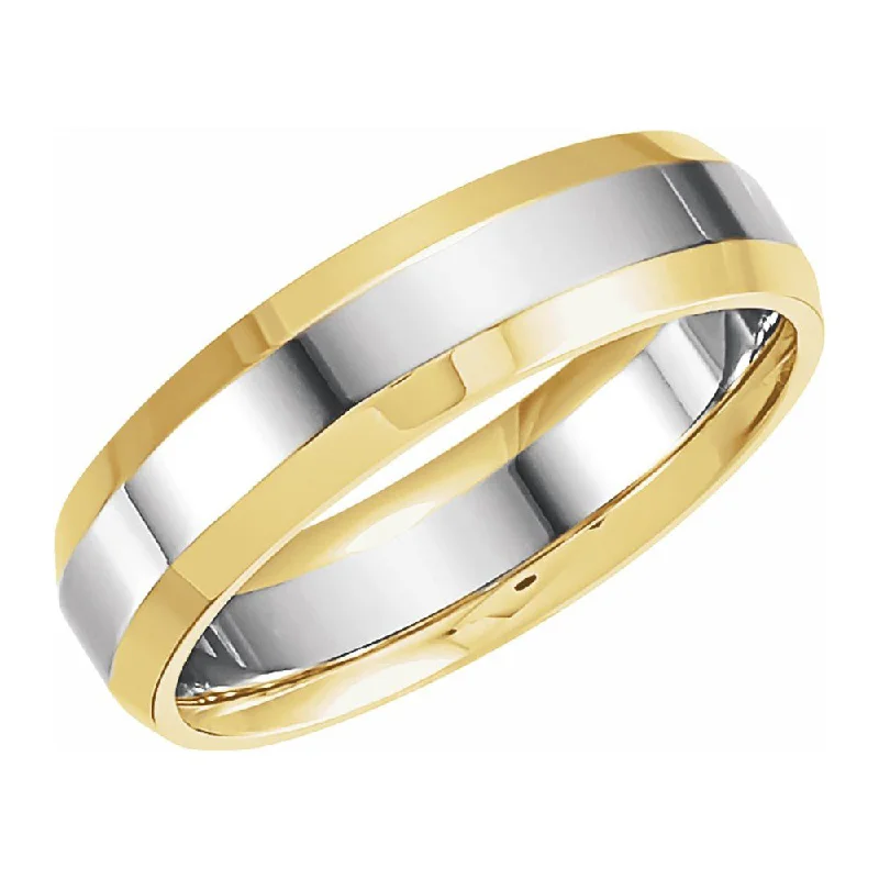 Ladies ring limited edition-6mm 14K Yellow & White Gold Beveled Edge Comfort Fit Band