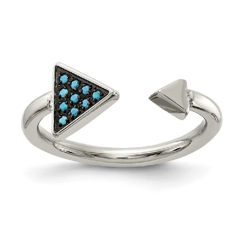 Ladies ring geometric shapes-Stainless Steel Reconstructed Turquoise Triangle Open Ring