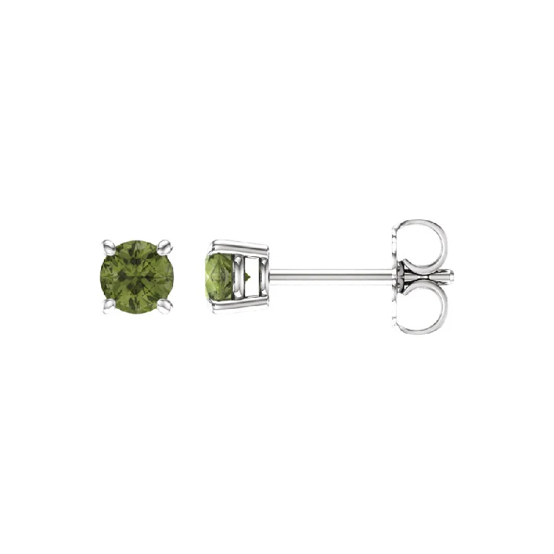 Ladies earrings proposal surprises-4mm Round Peridot Stud Earrings in 14k White Gold