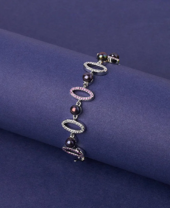 Ladies bracelets memory keepsakes-Ritzy Stone Studded Rhodium Bracelet