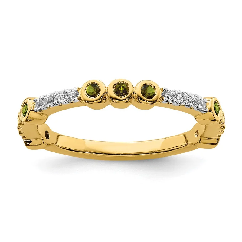 Ladies ring thumb design-2mm 14k Yellow Gold Peridot & .08 Ctw Diamond Stackable Band