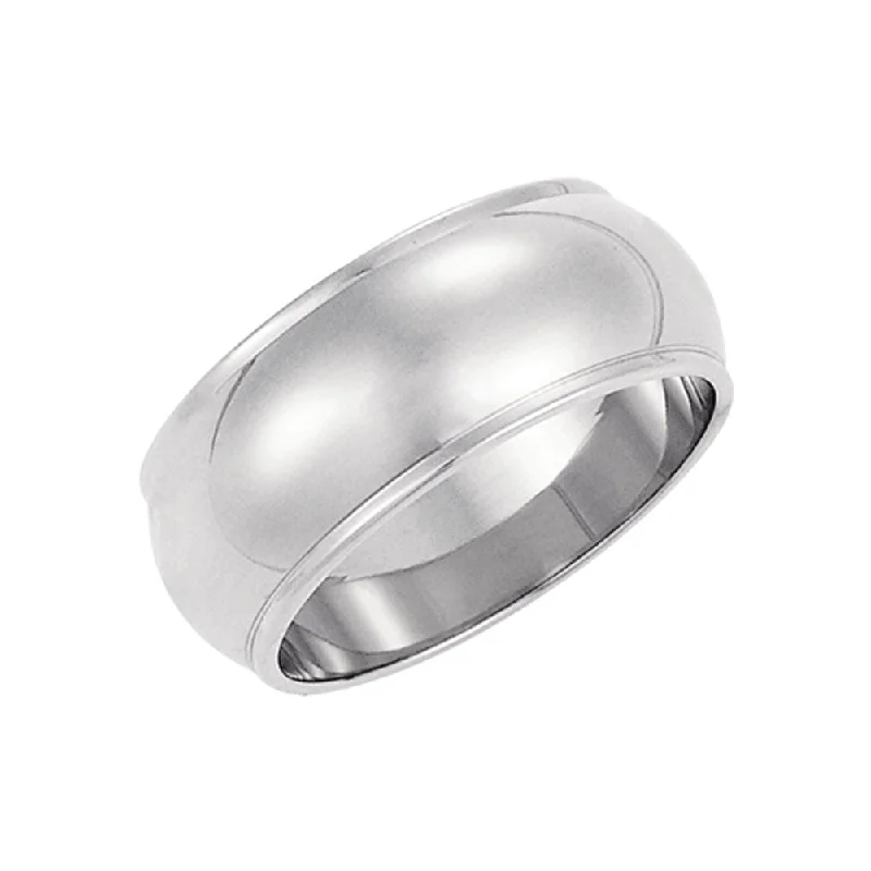 Ladies ring sale events-8mm Half Round Ridged Edge Band in 14k White Gold