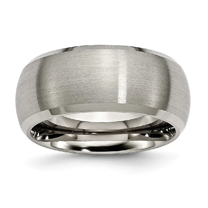 Ladies ring elegant charm-Titanium Beveled Edge 10mm Satin And Polished Comfort Fit Band