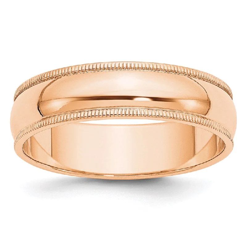 Ladies ring anniversary pick-6mm 10K Rose, White, or Yellow Gold Half Round Milgrain Standard Band