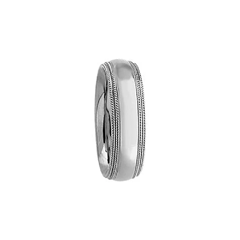 Ladies ring Chinese design-6mm Double Milgrain Comfort Fit Domed Band in 14k White Gold