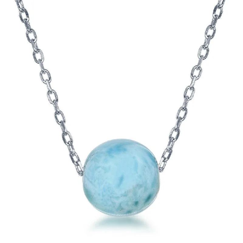 Ladies necklaces lightweight feel-Sterling Silver 10MM Round Larimar Bead Necklace