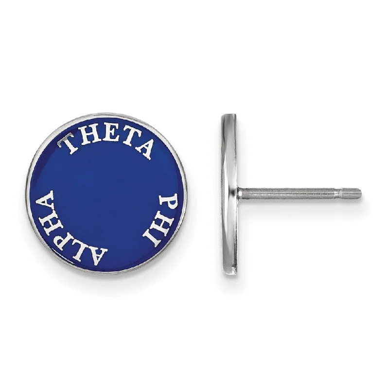 Ladies earrings one-of-a-kind-Sterling Silver Blue Enamel Theta Phi Alpha Post Earrings