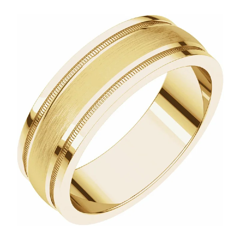 Ladies ring Valentine’s Day-6mm 14K Yellow Gold Flat Edge Satin Center Milgrain Comfort Fit Band