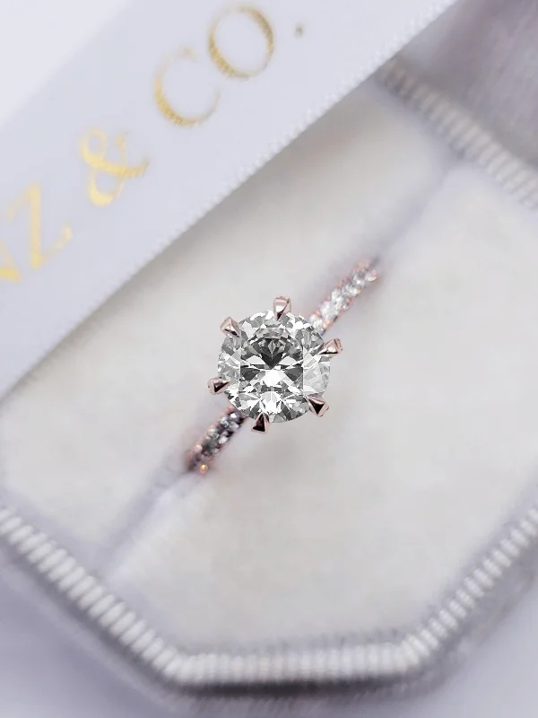 Ladies engagement rings gold styles-2 Carats Lab Grown Round Brilliant Cut Micropave Side Stones Accented Prongs Diamond Engagement Ring in Rose Gold