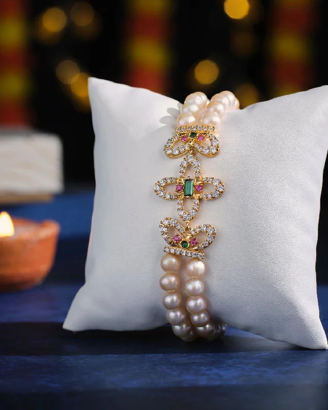 Ladies bracelets wedding wear-The Bewitching Butterflies Pearl Bracelet