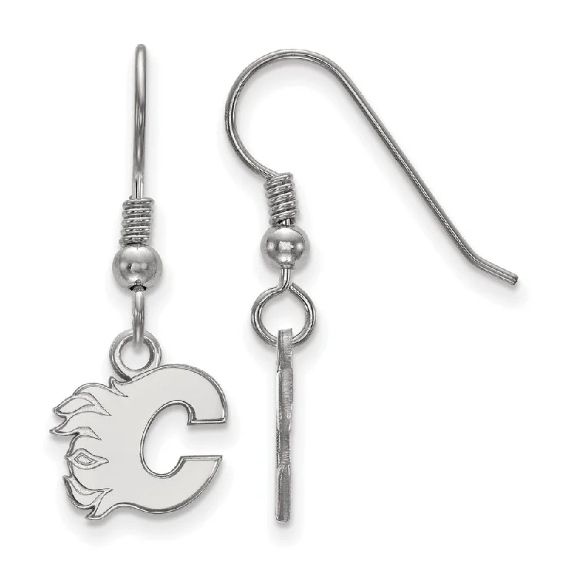 Ladies earrings minimalist trend-Sterling Silver NHL Calgary Flames XS Dangle Earrings