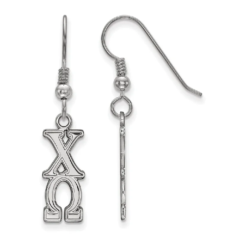 Ladies earrings synthetic stones-Sterling Silver Chi Omega Dangle Medium Earrings