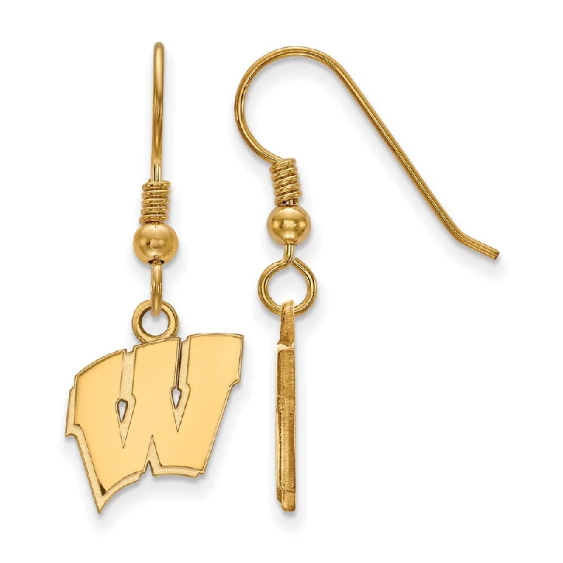 Ladies earrings designer labels-14k Gold Plated Silver University of Wisconsin SM Dangle Earrings