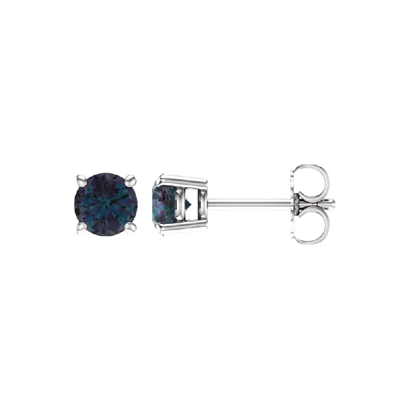 Ladies earrings synthetic stones-5mm Stud Earrings in 14k White Gold with Lab Created Alexandrite