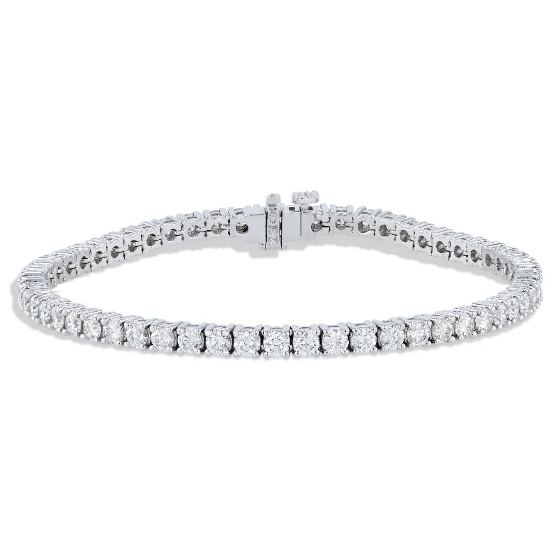 Ladies bracelets hypoallergenic-Round Diamond White Gold Tennis Bracelet