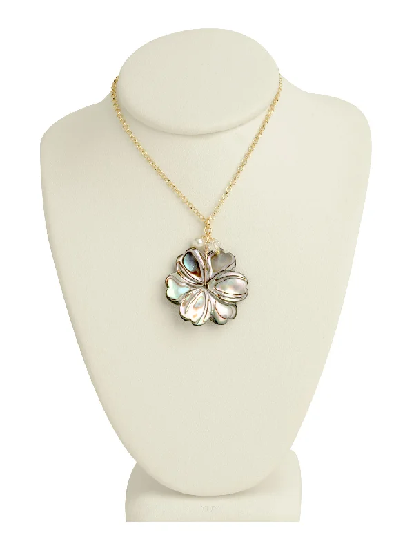 Ladies necklaces memory keepsakes-Abalone Flower Necklace