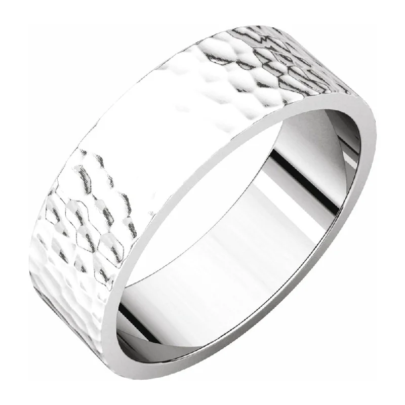 Ladies ring group custom-6mm 14K White Gold Hammered Flat Standard Fit Band