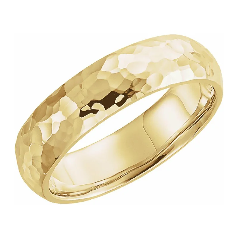 Ladies ring 925 silver-6mm 10K Yellow Gold Hammered Half Round Comfort Fit Band