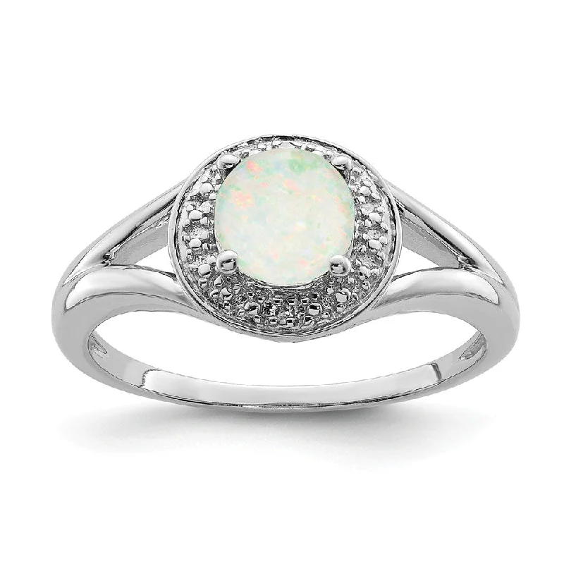 Ladies ring middle finger-Sterling Silver .01 Ctw Diamond & Round Created Opal Ring