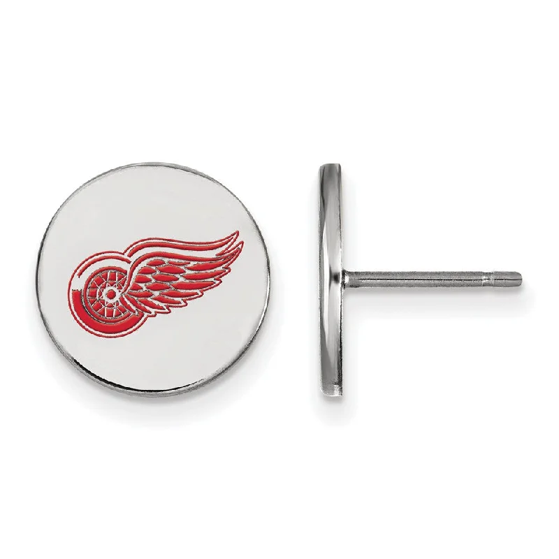 Ladies earrings top brands-Sterling Silver NHL Red Wings SM Enamel Disc Post Earrings