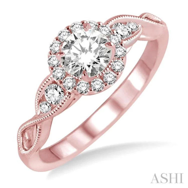 Ladies engagement rings custom engravings-1/4 Ctw Diamond Semi-mount Engagement Ring in 14K Rose Gold