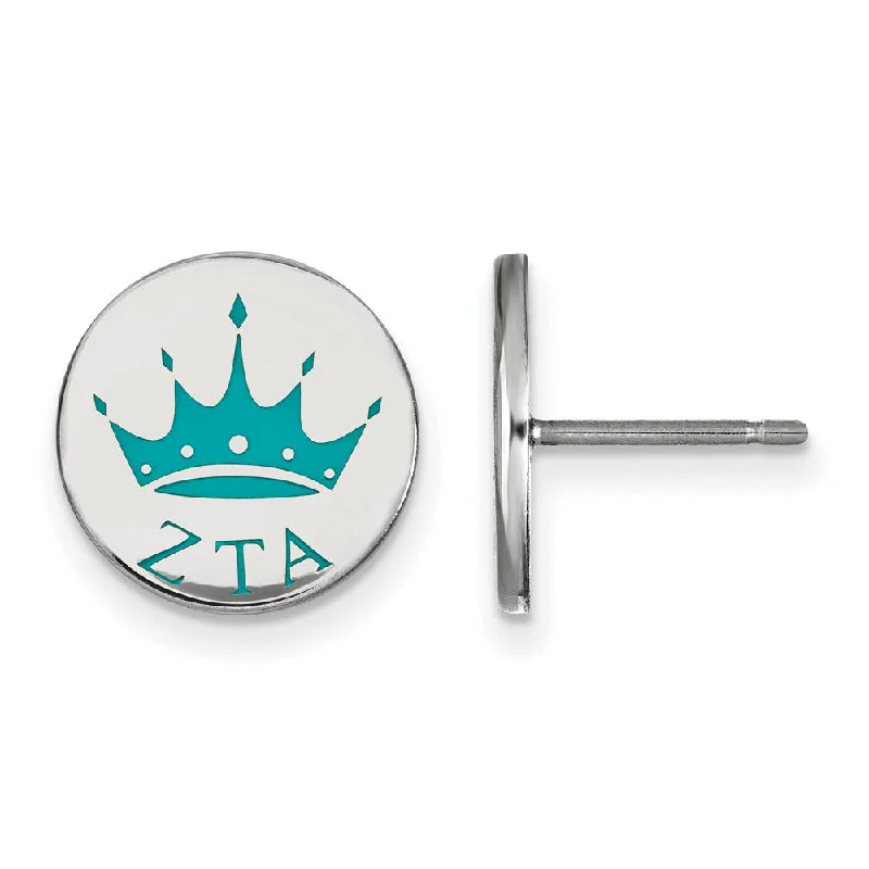 Ladies earrings unique designs-Sterling Silver Zeta Tau Alpha Enamel Crown Post Earrings